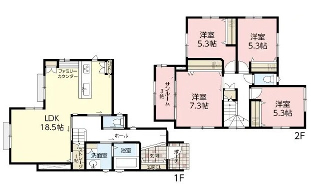 広島市安佐北区口田南７丁目　新築一戸建ての間取り
