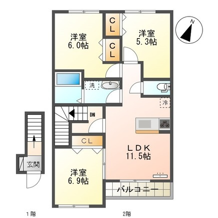 熊本市西区松尾１丁目のアパートの間取り