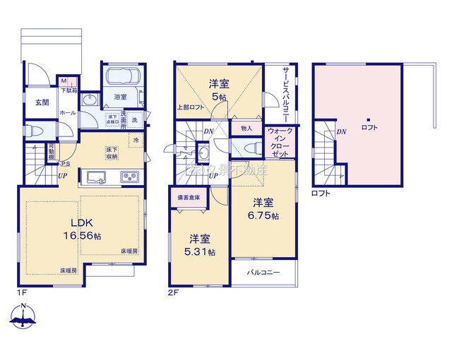 《仲介手数料無料》中野区上鷺宮５丁目8-41新築一戸建てハートフルタウンの間取り
