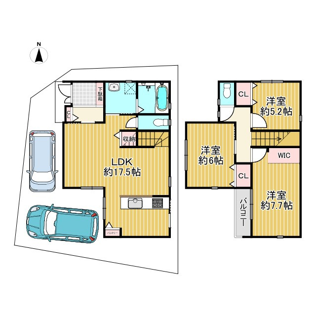 長岡京市調子一丁目の参考プラン|建物参考プラン
延床面積：91.08㎡（約27.49坪）です。