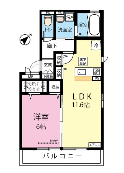 【間取り】 | オーソネタウンハウス八番館 | 1LDKタイプはキッチンと寝室を分けたい方におすすめです☆カップルさんや新婚さんにも大人気！なんと言っても角部屋・最上階なのが嬉しい♪