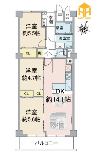 日商岩井箕面ハイツB棟の間取り|※現況と図面が異なる場合現況を優先いたします。