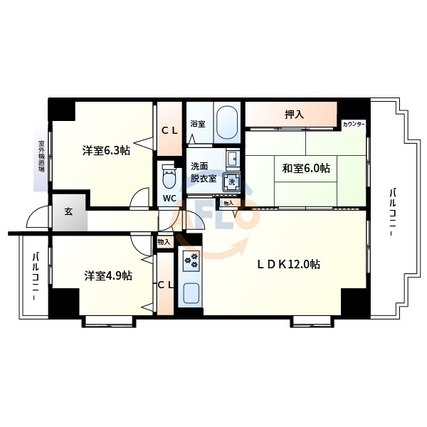 南海ハイライズフラット天下茶屋　橘小学校区の間取り|南海ハイライズフラット天下茶屋　間取り