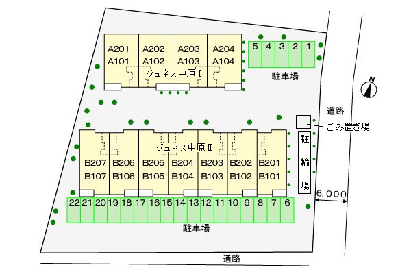 ジュネス中原Ⅱの区画図