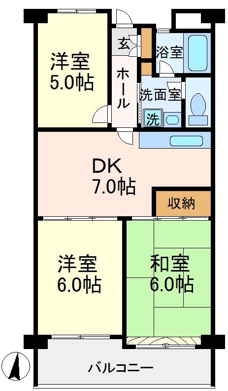 世田谷区砧２丁目の賃貸マンションの間取り