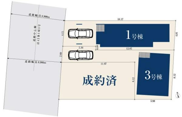 横浜市瀬谷区三ツ境の新築一戸建の区画図|全3区画の3号棟になります。
是非現地をご覧ください！