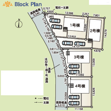 土浦市板谷第11　新築戸建の区画図|計4区画の分譲地。建物配置も無理なく、駐車も快適にできます。