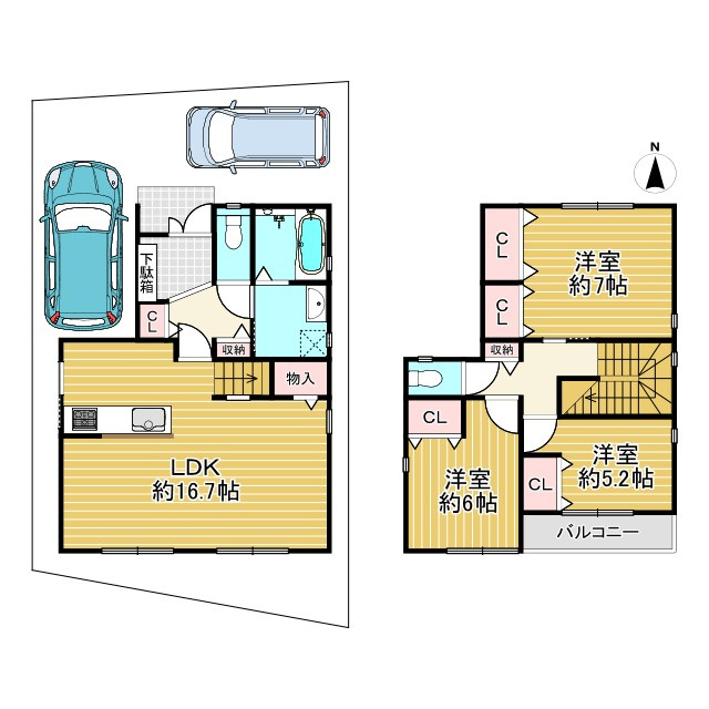 長岡京市調子一丁目の参考プラン|建物参考プラン
延床面積：90.26㎡（約27.38坪）