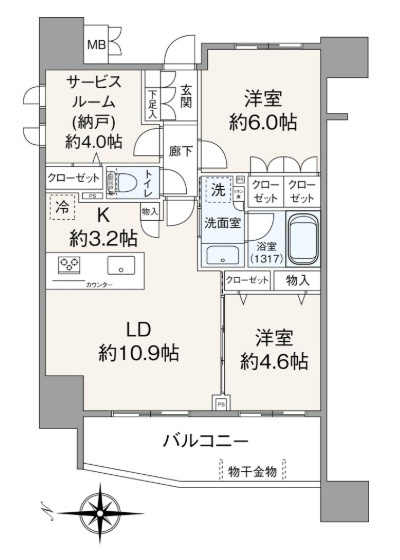アビダス舎人テラスの間取り|アビダス舎人テラス：全居室収納・窓が付いた２ＳＬＤＫリフォーム物件は居室としても使えるサービスルーム付き！