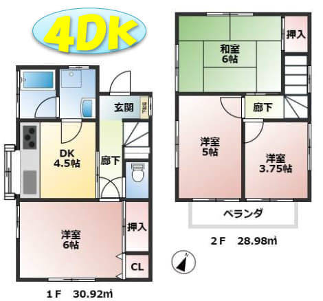 東村山市富士見町２丁目の中古一戸建の間取り