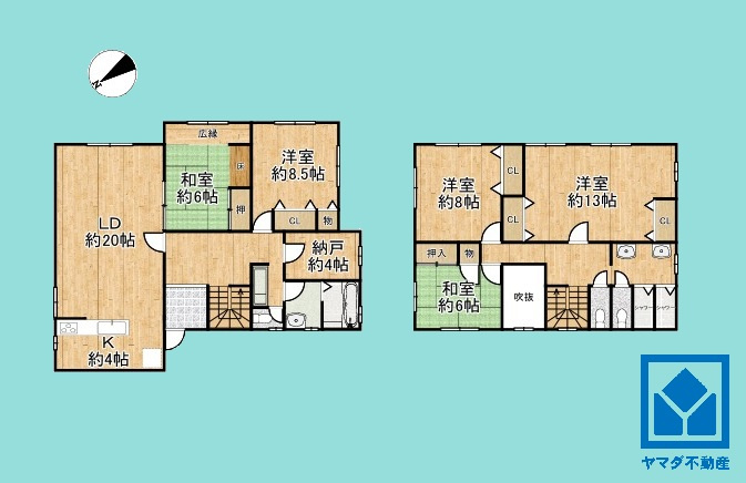 西宮市北六甲台4丁目の間取り|5SLDK、土地面積275.58平米、建物面積175.2平米、安定感のある軽量鉄骨造2階建。2017年9月リフォーム済の大変綺麗な住宅です。（図面と現況が異なる場合は現況を優先いたします。）