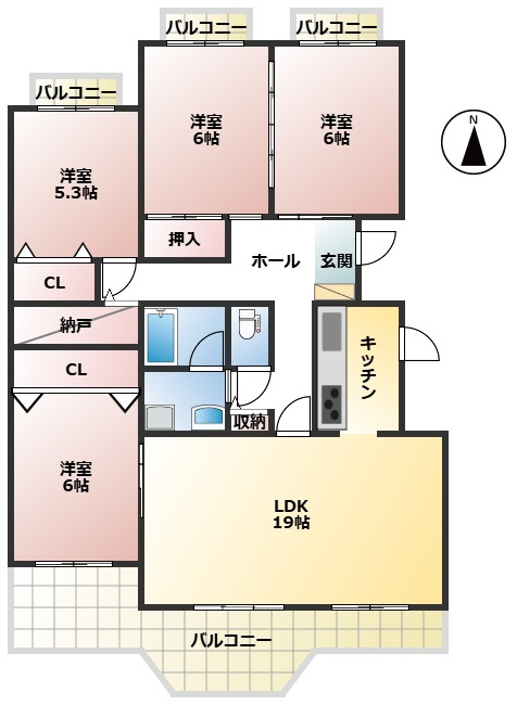 コーポ田神E棟！最上階5階部分！エレベーター付き！フルリフォーム済み！田神駅まで徒歩6分！の間取り|コーポ田神E棟！最上階5階部分！エレベーター付き！フルリフォーム済み！田神駅まで徒歩6分！
