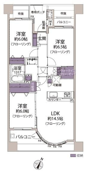 ランドステージ茅ケ崎オーシャンビューの間取り|南向き　3LDK