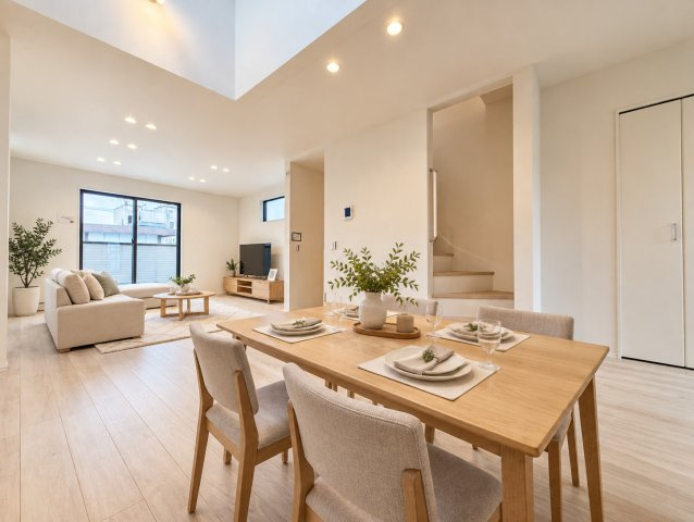 江戸川区鹿骨2丁目新築戸建て【全1棟】の居間・リビング|CGホームステージングを施しております。実際の室内には家具等は設置されておりません。