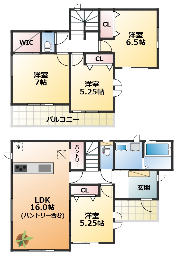 ハートフルタウン宇都宮市河原町1086番の間取り|全室南向きで陽当たりの良い間取りです
