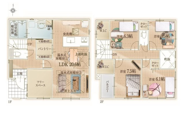 福岡市東区筥松3丁目第2-2棟（2号棟）の間取り|全居室収納付きで便利です。