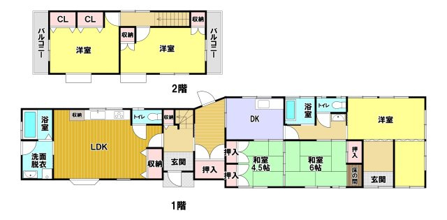 金生町下分　中古戸建の間取り|【間取り】部屋数豊富な5LDK！玄関・キッチン・浴室・トイレが2ヶ所あり二世帯住宅としてもおすすめ！