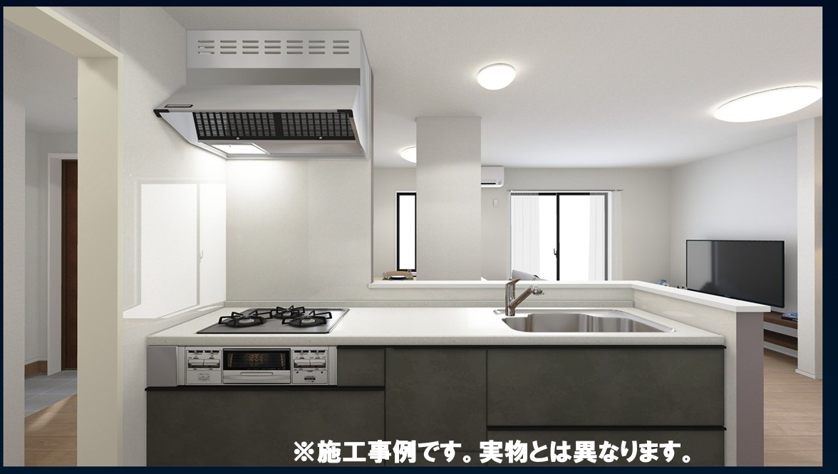 リーブルガーデン高松市香川町大野第二◇2026年度補助金対象の長期優良住宅です！のキッチン|キッチン完成予想図
お子様の様子を見守りながら料理ができて安心感があることや、家族とのコミュニケーションが取りやすい対面式キッチンです。キッチンが広いので複数人で作業しやすいメリットもあります！