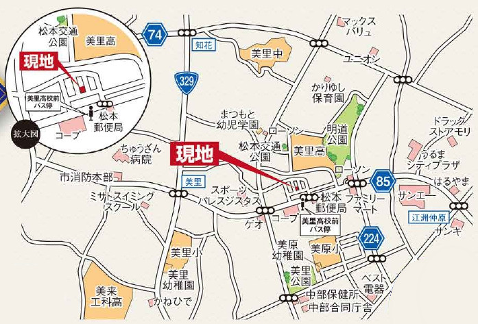 沖縄市松本3期（全2棟）ラスト1号棟の地図|地図♪