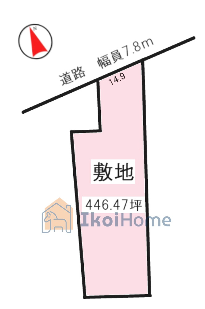神戸市西区伊川谷町潤和　土地の土地図|●年中無休：当日予約可●北西約7.8ｍの道路に面した約446坪の土地！