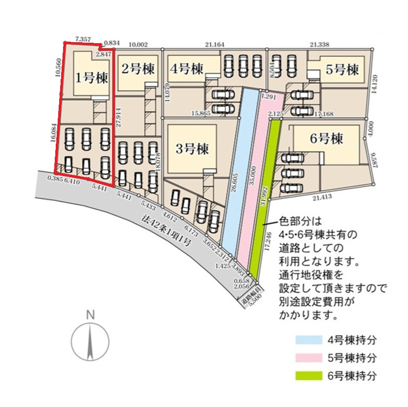 リーブルガーデン  城里町石塚　16期　1の前面道路含む現地写真|前面道路幅5.5メートル。車種により6台駐車可能です。仕事とプライベートで車を使い分けている、来客用のスペースが欲しいなどの場合も安心です。