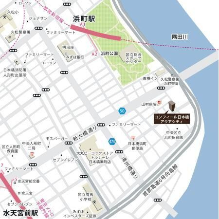 【地図】コンフィール日本橋アクアシティ