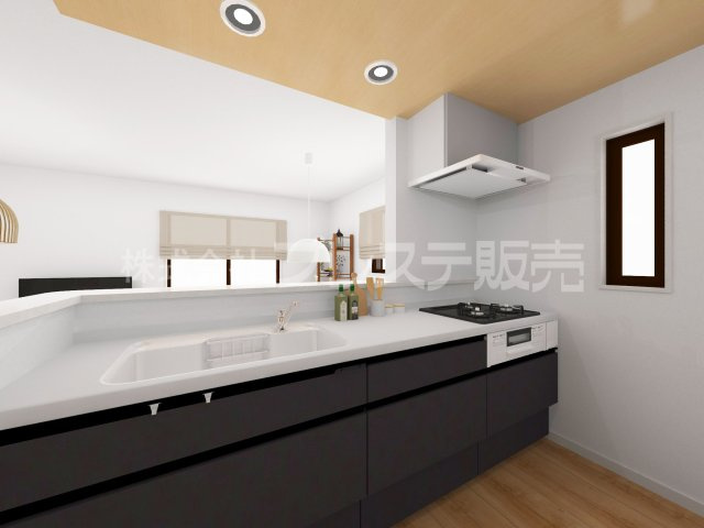 奈良市南京終町６丁目の新築一戸建 全１５区画のキッチン|４号地キッチン完成イメージ／人気の対面キッチン♪