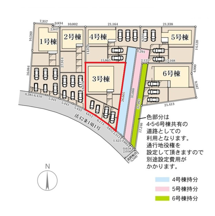 リーブルガーデン  城里町石塚　16期　3の前面道路含む現地写真|前面道路幅5.5メートル。車種により6台駐車可能です。仕事とプライベートで車を使い分けている、来客用のスペースが欲しいなどの場合も安心です。