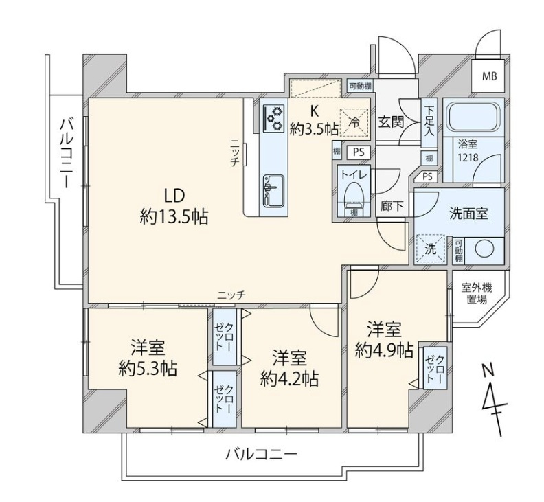 ベルハイム元浅草の間取り|ベルハイム元浅草：３方向角部屋につき陽当り・通風良好！全居室収納・窓が付いた３ＬＤＫエアコン付きフルリノベーション物件は住設備も充実！