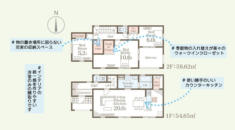 リーブルガーデン  城里町石塚　16期　5の間取り|　
☆LDKゆったり20帖。全室明るい南向きです！全居室に大容量の収納スペース付き、2階廊下の収納スペースは季節ものの家電製品などもスッキリしまっておけて便利です。