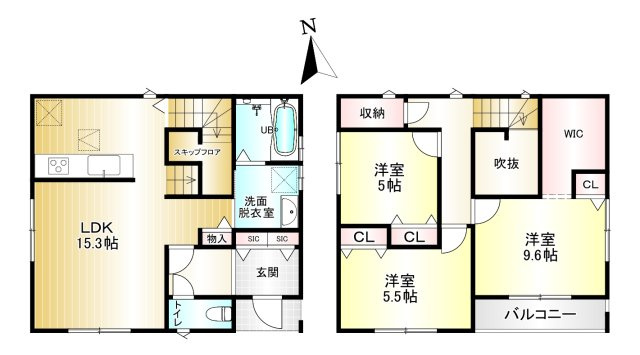 橿原市新口町の間取り|3LDK　土地面積:116.01㎡　建物面積：91.08㎡　駐車スペースあり