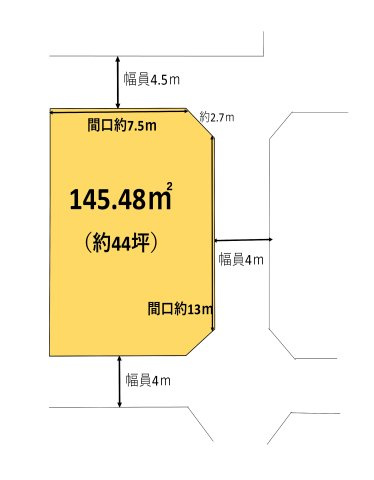 荻　陽当たり良好で閑静な住宅地にある土地298万円の土地図|三方道路の角地にあります