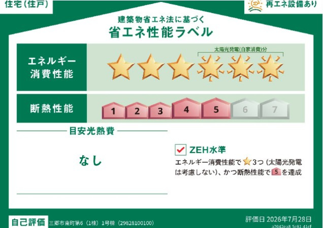 三郷市東町　新築戸建　全1棟の省エネ性能ラベル|※特定の住戸の性能を示すものであり、全ての住戸の性能を示すものではありません。
