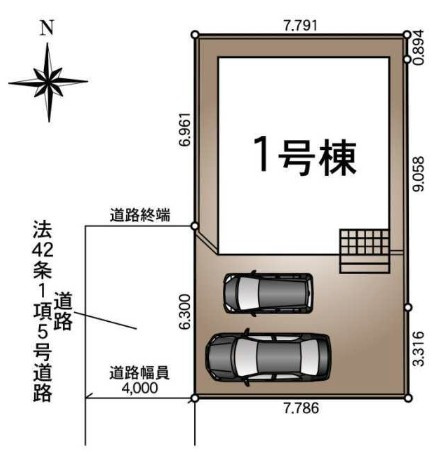 三郷市東町　新築戸建　全1棟の区画図|カースペース並列2台駐車可能