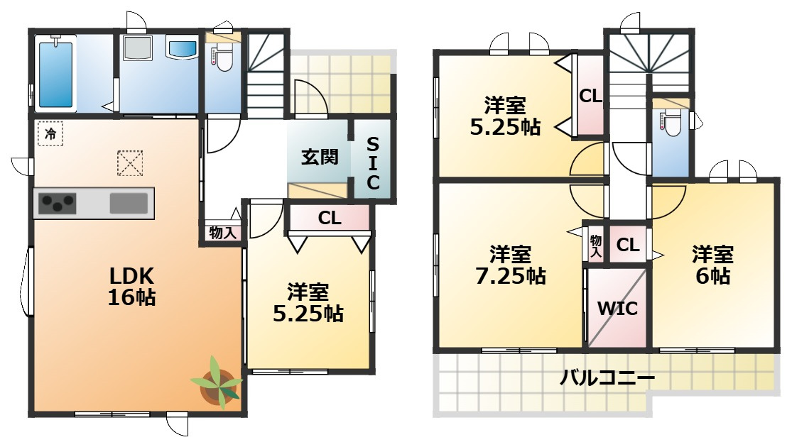 ハートフルタウン宇都宮市西原町600番35の間取り|全室南向きで陽当たりの良い間取りです