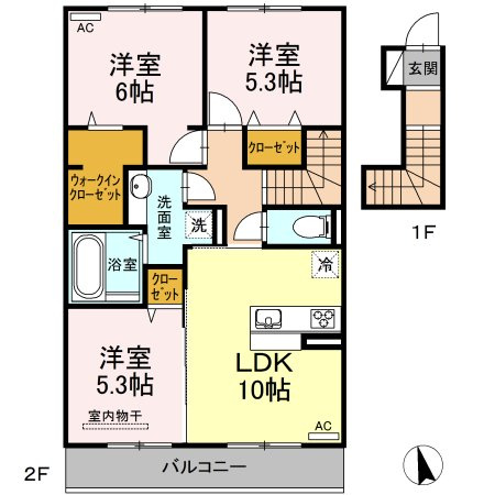 熊本市中央区帯山４丁目のアパートの間取り