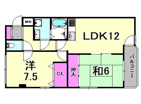 尼崎市南武庫之荘７丁目のアパートの間取り