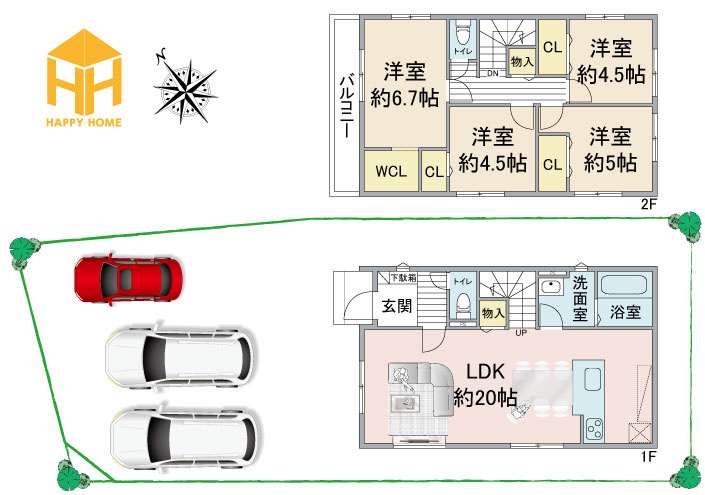 宝塚市中州1丁目新築一戸建て│4LDK+駐車3台可(車種制限あり)の間取り|※現況と図面が異なる場合現況を優先いたします。