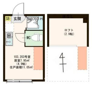 大田区東蒲田１丁目のアパートの間取り