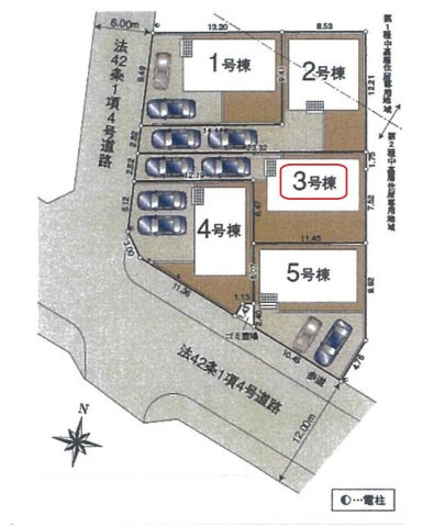 飯能市笠縫・全5棟　新築一戸建　3号棟の区画図|【全5棟・3号棟】カースペース縦列2台
