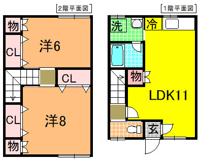 【間取り】 | Ｎハイム３ | メゾネットタイプの2LDK