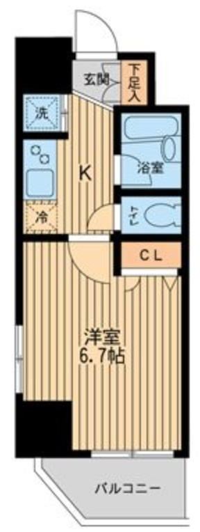 レジディア蒲田Ⅲの間取り|間取り　南西向きバルコニー角部屋の洋室6.7帖バストイレ別