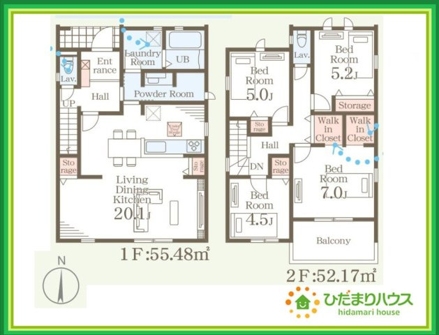 いわき市内郷白水町第1　新築戸建　1号棟の間取り|家族の集まるLDKは広々20帖！贅沢な空間を演出！