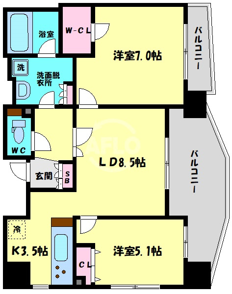 エステムコート谷町六丁目Ⅱアクティーネの間取り|エステムコート谷町六丁目IIアクティーネ　間取り