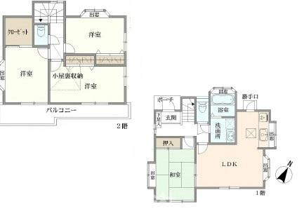 八王子市横川町の間取り|1階には本格的な和室を備えた、ご家族みんながゆったりとくつろげる暮らしやすい間取りです！各居室に収納スペースをしっかりと確保しており、お部屋を広く使えます。毎日を心地よく快適に過ごせる設計です☆