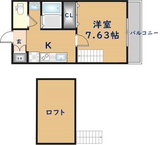 東大阪市衣摺３丁目のアパートの間取り