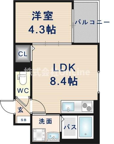 東大阪市友井１丁目のアパートの間取り
