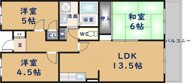 東大阪市吉田本町３丁目の賃貸マンションの間取り