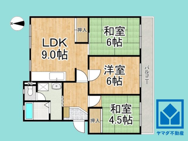 醍醐上ノ山団地Ａ３の間取り|図面と現況が異なる場合は現況を優先いたします。