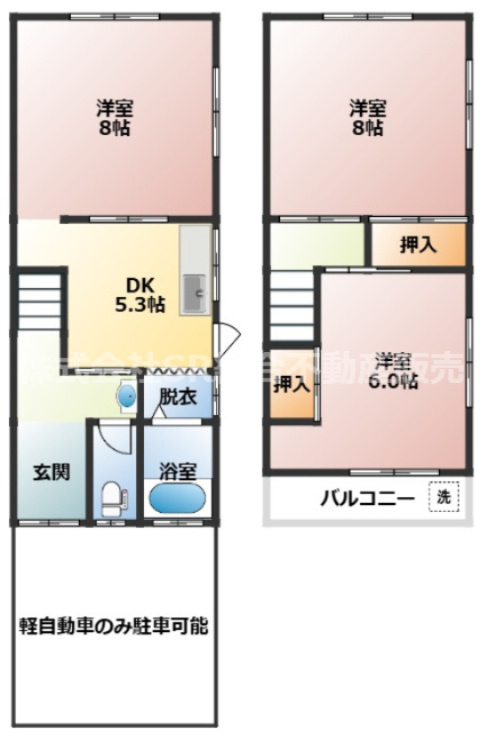 善根寺町5丁目中古テラスハウスの間取り|全居室洋室になり、使いやすい間取りです♪全室2面採光で明るい室内です！